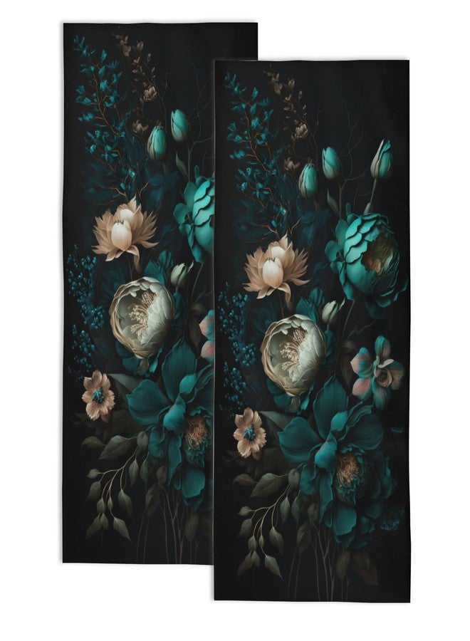 Snowmolle Teal Flowers Hand Towels for Bathroom Set of 2,Floral Bath Towels Art Decorative Soft Bathroom Towels for Kitchen Guest Gym Spa 14x28in - Image 1